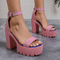 Women's Super High Heeled Sandals, Fashion Platform Open Toe Ankle Strap High Heels, Casual Candy Color Party & Prom Shoes