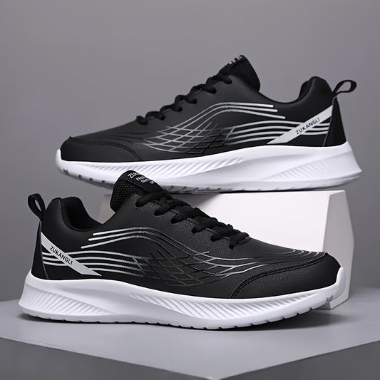 Men's Casual Training Shoes | Low-Top Lace-Up Sneakers | All-Season Comfort | Durable EVA Sole | Stylish Black with White Accents | Breathable Fabric Interior | Versatile Everyday Footwear