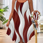 Women's Elegant Asymmetrical Hem Dress - Stretchy Polyester-Spandex Blend, Crew Neck Slingback Straps & Random Print Design, Machine Washable All-Season Casual to Dressy Wear, Versatile Fashion, Flowy Fabric