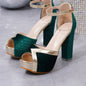 Women's Emerald Green & Golden Glitter Block Heel Pumps - Elegant Lace-Up Formal Dress Shoes with Cushioned Insole, All-Season Versatile High Heels