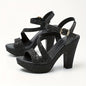 Elegant ladies' versatile coarse high-heeled sandals in all seasons, metallic round toe hollow fashion Women's shoes, party nightclubs, professional must-have
