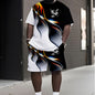 2pcs Men'S Plus Size Gradient 3D Eagle Print Athletic Outfit - Short Sleeve T-Shirt & Shorts Set, Polyester, Machine Washable, Casual Sportswear, Large Size, PLUS SIZE