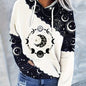 Moon Print Kangaroo Pocket Hoodie, Casual Long Sleeve Drawstring Hoodies Sweatshirt, Women's Clothing
