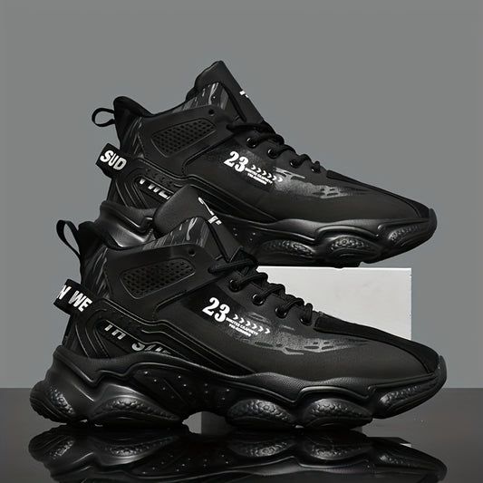 Men's Casual Sports Shoes for All Seasons, Breathable PU Upper, Rubber Sole, Lace-Up Closure, High Top Sneakers, Spring Collection