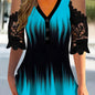 Lace Splicing V Neck T-shirt, Casual Short Sleeve Top For Spring & Summer, Women's Clothing