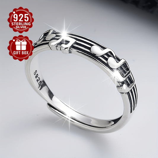 1pc S925 Pure Silvery Music Note Five-Line Music Score Ring Simple and Design Sense Women's Index Ring Suitable for Daily Travel and Play Weight about 2.21g