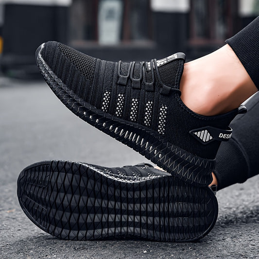 Men's 2024 Breathable Knit Sneakers - Lightweight Low-Top Casual Shoes with Rubber Sole & EVA Cushion, Black Streetwear Design for Work, Running & Casual Attire, Sleek Shoe Design, Cushioned EVA Sole