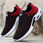 Men's Breathable Comfortable Sports Shoes - Shock-Absorbing Anti-Slip Mid-Top Lace-Up Design, Fashionable Woven Knit Upper, All-Season Black & White for Outdoor Jogging & Walking, Sleek Sporty Look, Shockabsorbing Footwear