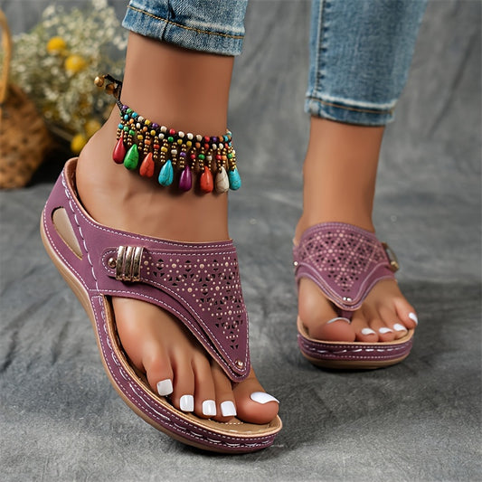 Women'S Stylish Wedge Flip-Flops - Comfortable Arch Support, Breathable Outdoor Sandals - Trendy, Versatile, Soft Sole, Easy for Everyday Wear.