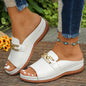 Summer New Fashion Versatile Pink Sandals With Golden Buckle Chain Decoration, Round Toe, Open Toe, Thick Bottom, Daily Casual Lightweight And Comfortable Slip-on Sandals For Plus Size Women In Foreign Trade.