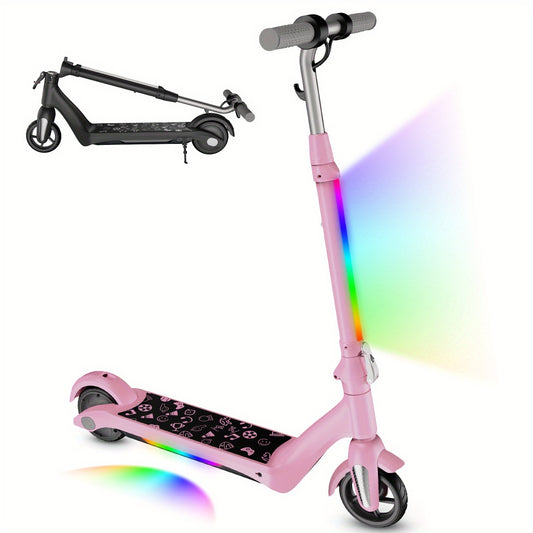 Electric Scooter for Kids Aged 6-12 Years, 9 Mph Speed Limit, 5 Mile Range, 15.24cm Foldable Electric Scooter with LED Display & Rainbow Lights, Lightweight Kids E Scooter
