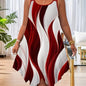 Women's Elegant Asymmetrical Hem Dress - Stretchy Polyester-Spandex Blend, Crew Neck Slingback Straps & Random Print Design, Machine Washable All-Season Casual to Dressy Wear, Versatile Fashion, Flowy Fabric