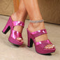 Elegant Golden Glitter Women's Platform Sandals - Sparkly Summer High Heels with Chunky Soles, Open Toe Design & Ankle Strap, Faux Cover