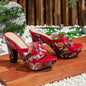 Elegant Women'S High Heels, Waterproof Platform Sandals with Snake Pattern and Colorful Graffiti, Versatile for Parties and Nightclubs, Open Toe, Slip-On, All-Season Wear