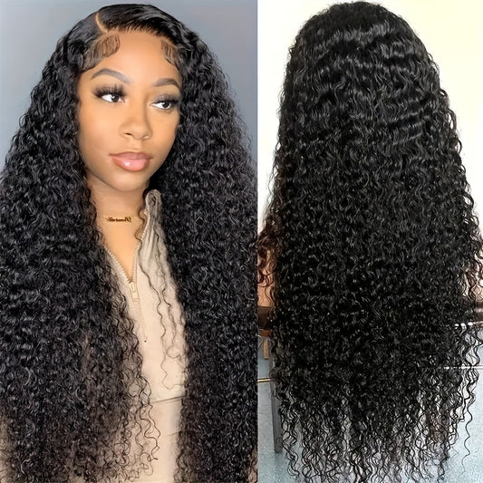 13x4 Kinky Curly Lace Front Wig for Women - 180% Density Human Hair, Pre-Plucked Hairline with Baby Hair, Natural Black Color, Voluminous Curls, HD Frontal for a Fuller Look, Versatile Hair Wig | Natural Hairline Wig | Glossy Finish Wig