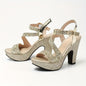 Elegant ladies' versatile coarse high-heeled sandals in all seasons, metallic round toe hollow fashion Women's shoes, party nightclubs, professional must-have