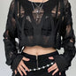 Solid Cut Out Crop Knitted Sweater, Cute Long Sleeve Crew Neck Sweater For Spring & Summer, Women's Clothing