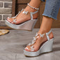 Women's Fashion Straight With Rhinestone Butterfly Transparent Sandals Versatile High-heeled Wedge Sandals