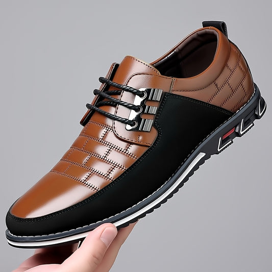 Men'S Casual Business Dress Shoes - Solid Color Low Top Lace-up Flats Sneakers with Round Toe, Faux Upper & Inner, Rubber Sole, All-Season Office Loafers for Daily Wear