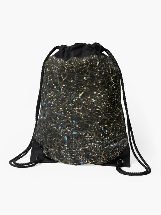 Glittering Abstract Texture - Black and Blue Sparkle Art Drawstring Bag