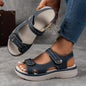 ZPLXQQ Women's Summer Casual Black Platform Wedge Sandals - Open Toe, Breathable PU Upper, Ankle Hook and Loop Closure, Solid Color, Beachwear, Strappy Sandals
