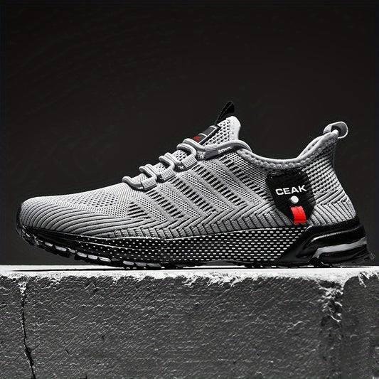 Plus Size Men's Solid Color Woven Breathable Sneakers, Comfy Non Slip Durable Soft Sole Running Shoes, Men's Outdoor Footwear