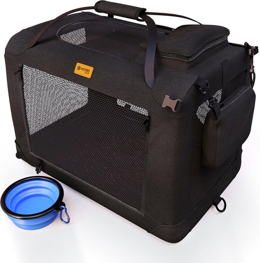 Dog Travel Crate Dog Carrier Pet Carrier for Medium Dogs Travel Crate for Car Puppy Cat Large Soft Fabric Foldable Collapsible for Car Seat Boot (M Black)