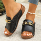 Summer New Fashion Versatile Pink Sandals With Golden Buckle Chain Decoration, Round Toe, Open Toe, Thick Bottom, Daily Casual Lightweight And Comfortable Slip-on Sandals For Plus Size Women In Foreign Trade.