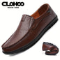 CLOHOO Men's Split Cow Leather Upper Solid Color Loafer Shoes, Comfy Non Slip Casual Durable Rubber Sole Dress Shoes, Men's Office Footwear