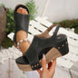 Women'S Square High Heel Platform Sandals - Casual Faux Cover with Rivet Detail, Peep Toe, Mid-Heel, Hook-and-loop Closure, Elegant Summer Shoes for Casual Attire, Strappy Sandals