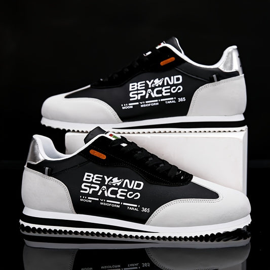 Men's Spring Season Sneakers - Breathable, Black and White Casual Running Footwear with Non-Slip Rubber Sole