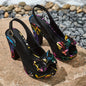 Elegant Camouflage Bow High Heels, Comfortable Open Toe Thick Sole Design, Suitable for Travel Nightclub Party Outfits