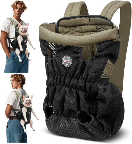 Portable Dog Backpack Carrier with Safety Hook Comfortable Pet Backpack for Small Dogs Pet Front Carrier Ideal for Travel Camping Hiking (Olive Green, M)