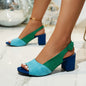 Women's Geometric Contrast Color Block Heel Sandals - Open Toe Ankle Strap with Buckle Closure, Cover Upper & Synthetic Cover Insole, High Block Heel for Casual & Party Wear, Casual Party Sandals | Buckle Strap Sandals | Rubber Sole Stability, High Heel S