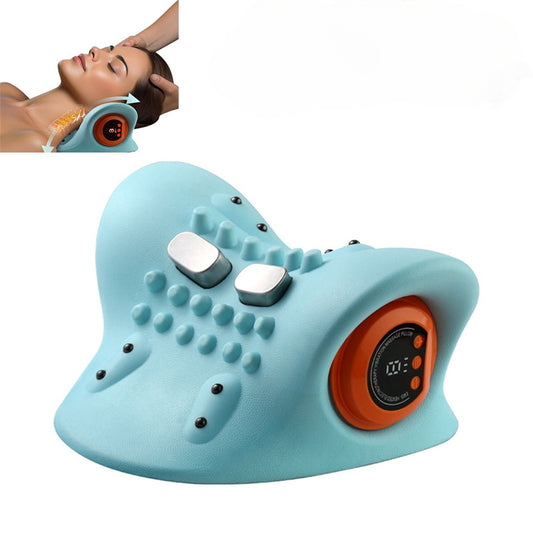 Portable Neck and Shoulder Massager Pillow - Rechargeable USB Kneading Massage for Home, Car, and Office Use, Light Blue with Orange Accents, 1500mAh Battery, 36V Working Voltage, Personal Massager