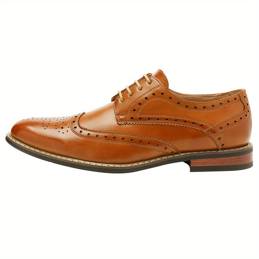 Bruno Moda Italy Men's Prince Classic Formal Oxford Dress Shoes - Perforated Wingtip Design, PU Upper & Rubber Sole, Cushioned Footbed, Contrast Stitching, Lace-Up Low-Top for Business & Casual Wear, Allseason Shoes | Brogue Detailing | Polished Synthetic