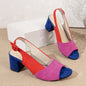 Women's Geometric Contrast Color Block Heel Sandals - Open Toe Ankle Strap with Buckle Closure, Cover Upper & Synthetic Cover Insole, High Block Heel for Casual & Party Wear, Casual Party Sandals | Buckle Strap Sandals | Rubber Sole Stability, High Heel S
