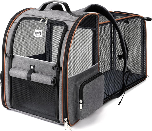 Large Cat Carrier Backpack Expandable - Pet Carrier Backpack for Small Dogs Medium Cats Fit up to 25 Lbs, Grey, L