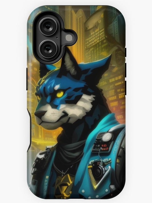 "Cyber Feline: Neon Jungle Protector" iPhone Case