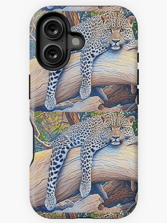 "Resting Leopard on a Tree - Nature's Elegance in the Wild" iPhone Case