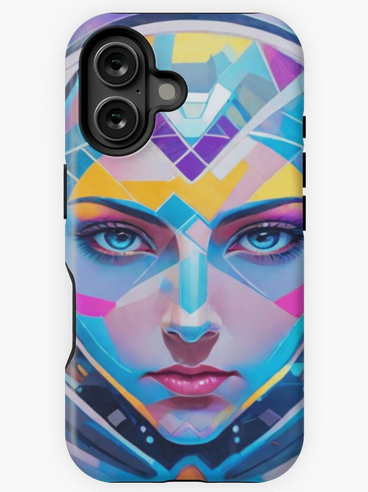 "Futuristic Cyber Portrait - Vibrant Digital Art" iPhone Case