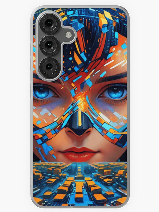"Cyber City Visionary - Futuristic Portrait Art" Samsung Galaxy Phone Case