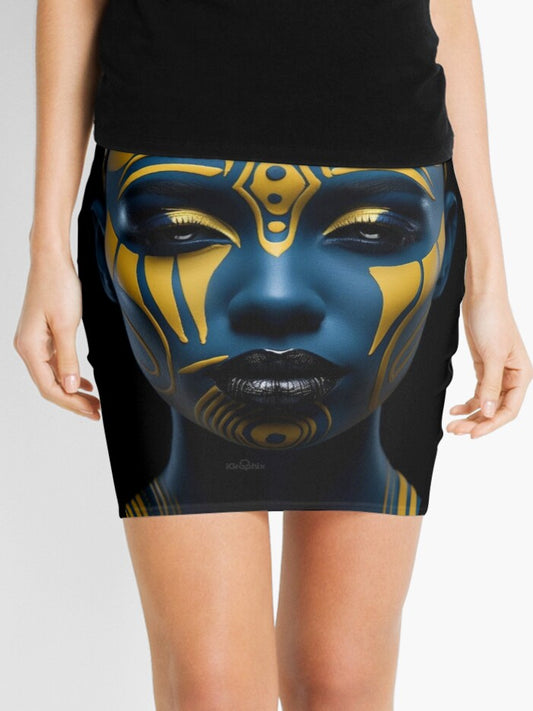 Regal Visage - A Captivating Tribal Portrait Mini Skirt