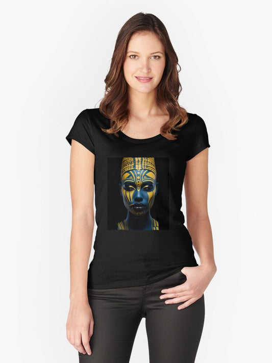 Regal Visage - A Captivating Tribal Portrait Fitted Scoop T-Shirt