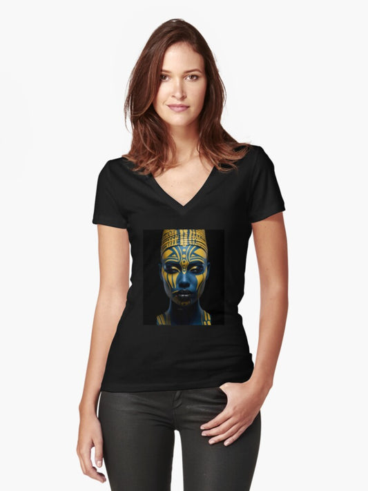 Regal Visage - A Captivating Tribal Portrait Fitted V-Neck T-Shirt