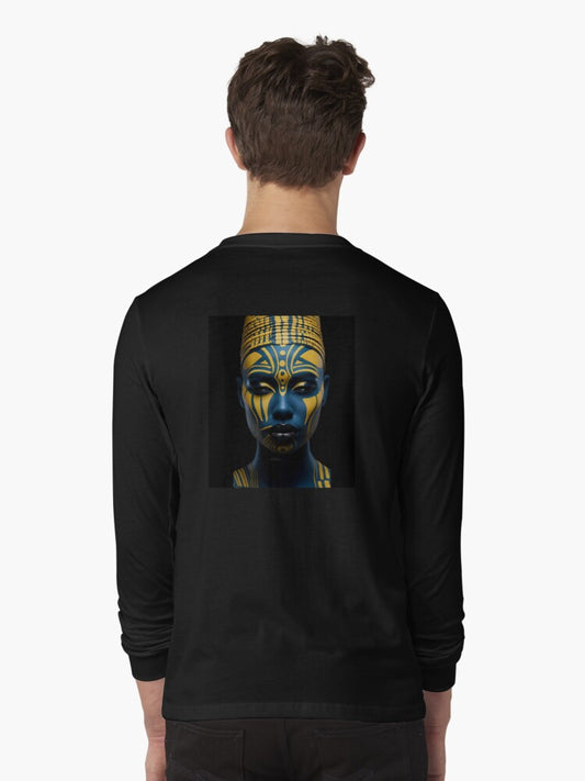 Regal Visage - A Captivating Tribal Portrait Long Sleeve T-Shirt