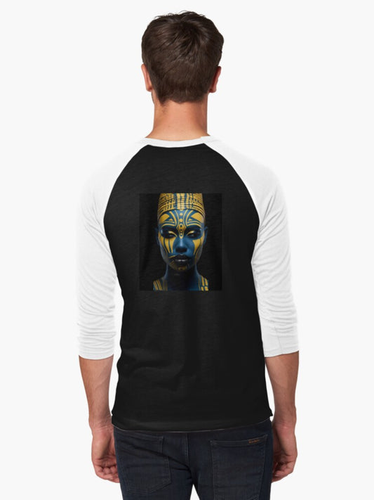 Regal Visage - A Captivating Tribal Portrait Baseball ¾ Sleeve T-Shirt