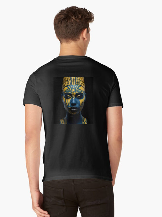 Regal Visage - A Captivating Tribal Portrait V-Neck T-Shirt