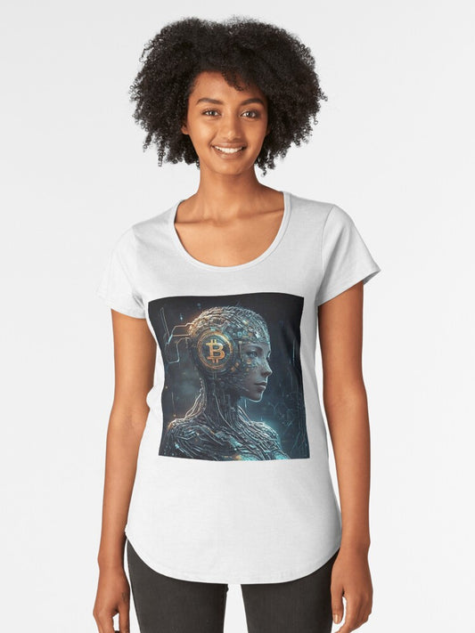 "Cyberpunk Bitcoin Visionary" Premium Scoop T-Shirt