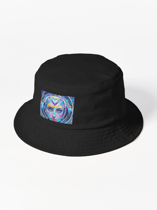 "Futuristic Cyber Portrait - Vibrant Digital Art" Bucket Hat